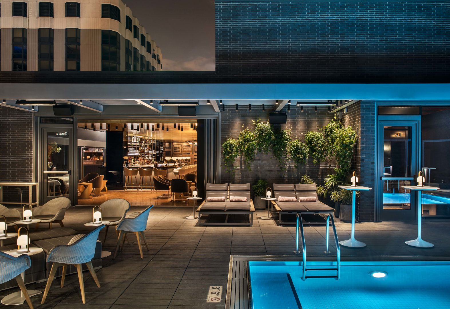 Viceroy hotel rooftop lounge at night